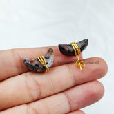 Natural Leopard Skin Jasper Stud Earrings, Gold Electroplated Stud Earrings, Moon Shape Jewelry, Sold By Pair